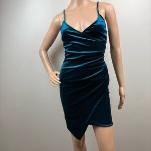 Vtg‎ Steps NY Women’s Teal Velvet V-Neck Wrap Mini Dress Size S Y2K Whimsigoth